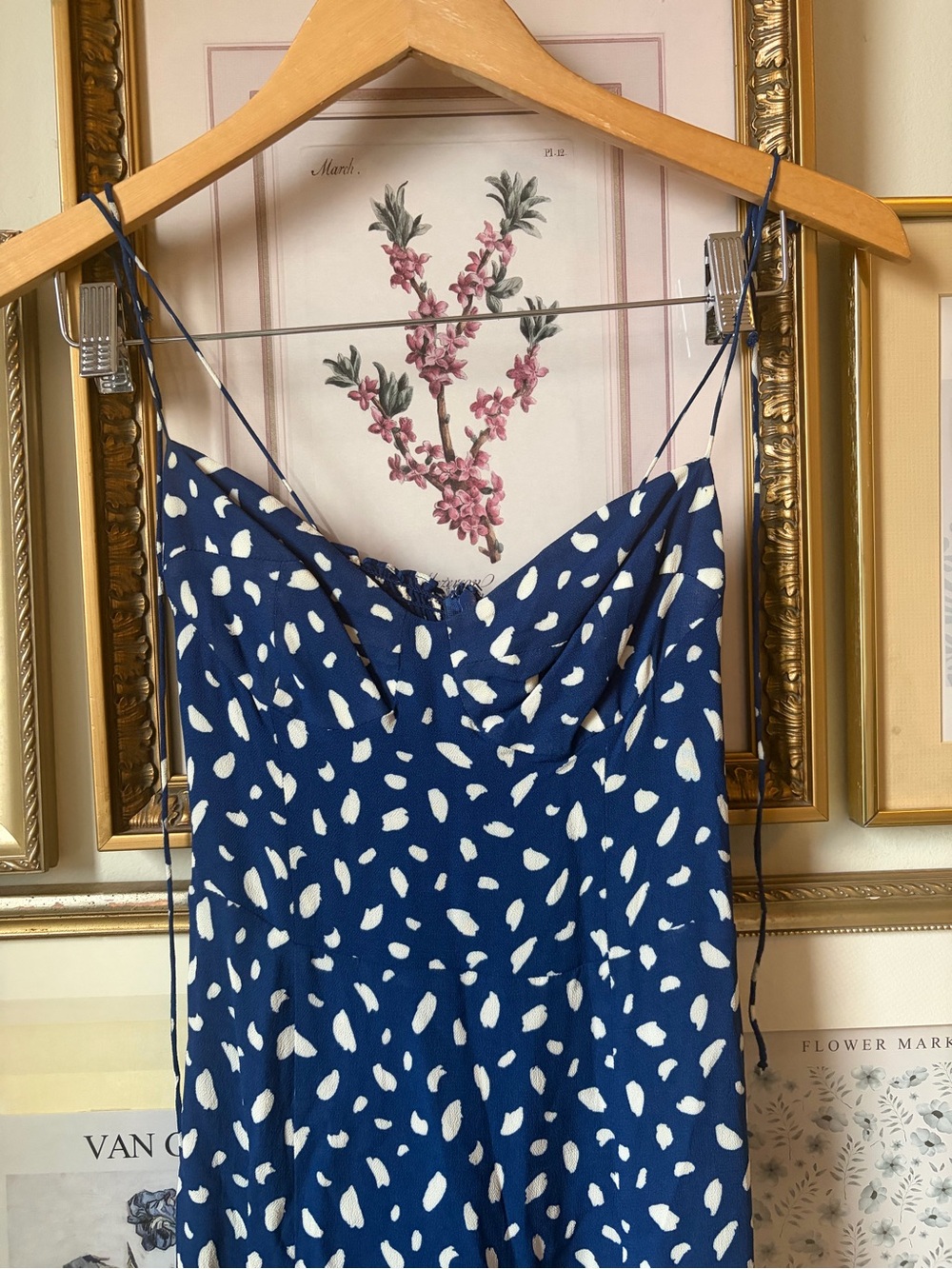 Reformation Juliette Midi Dress in Spotted Navy 0 - Picture 7 of 8